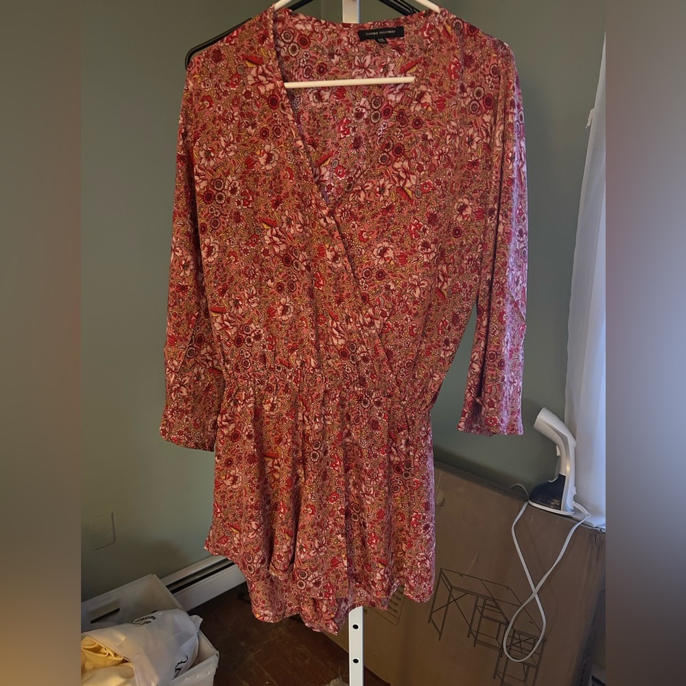 Karma Highway Floral Red Long-Sleeve Romper with shorts